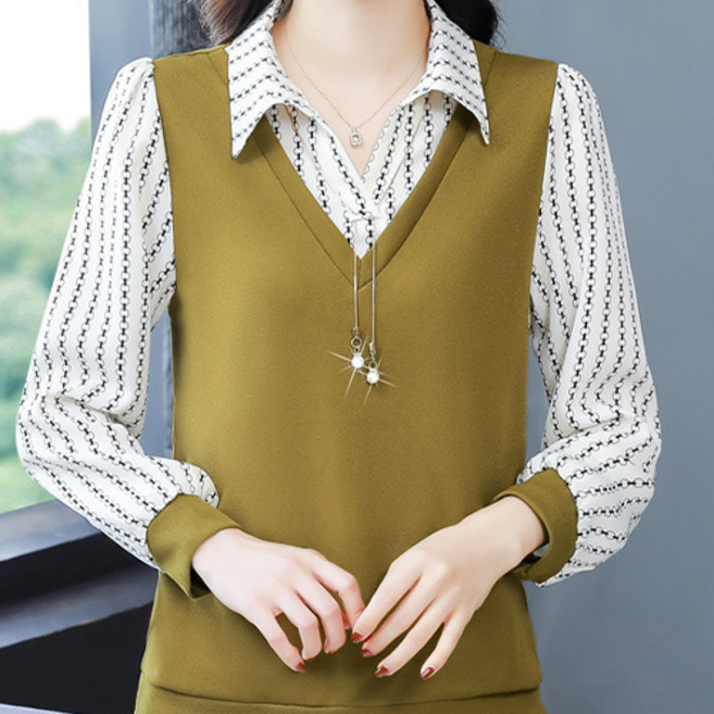 데일로엔 여성 투인원 카라 브이넥 블라우스