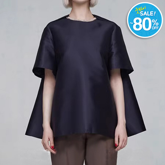 나도퀸 햅번 큐빅넥 실키 플레어 반팔 블라우스***판매자 퀸앤조이***