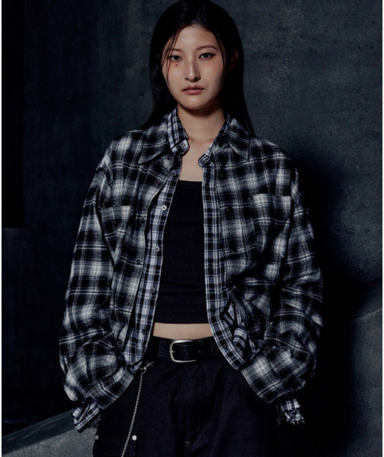 [노매뉴얼] NMWF52JK02BLK 셔츠원피스 셔츠스카프 FLANNEL CHECK SHIRT JACKET - BLACK 5243149