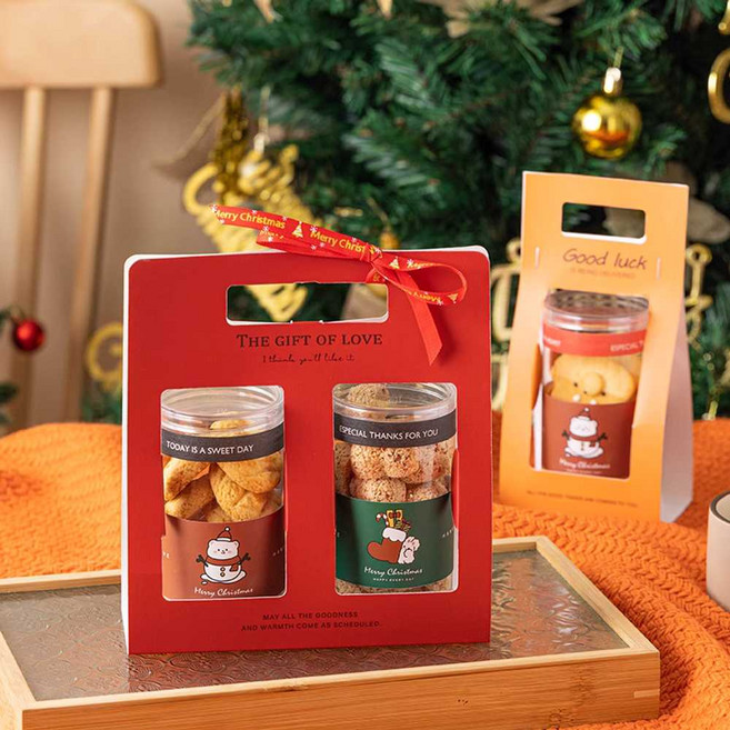 호두정과 쿠키 답례품 포장 상자 원통형 케이스, 1개, 2. 크리스마스 테두리 스티커 10개