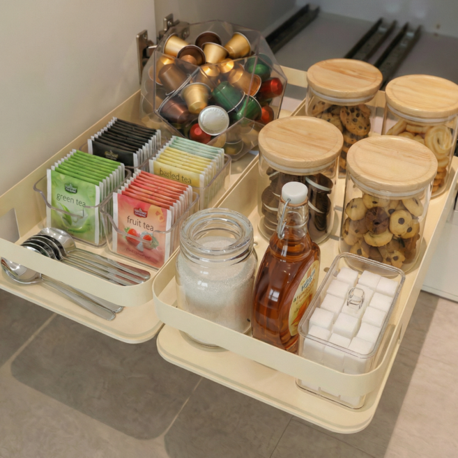 하우스브리즈 무타공 싱크대 주방 슬라이딩선반, 1개, 버터옐로우