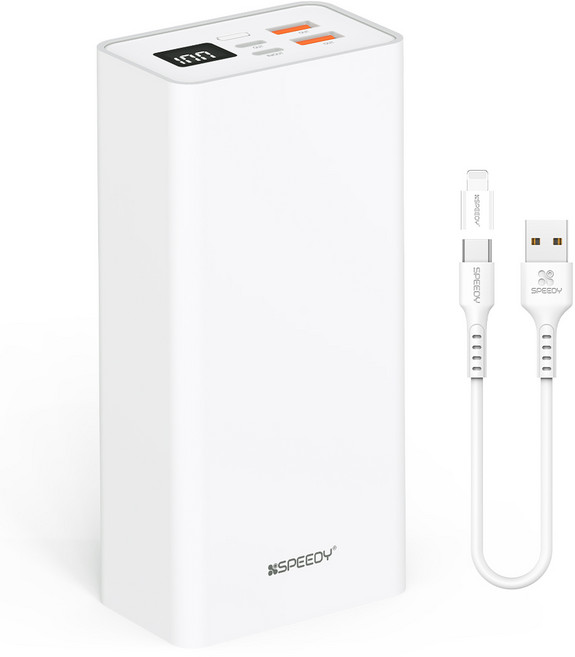스피디 슬림핏 PD 20W 대용량 잔량표시 고속충전 보조배터리 30000mAh, 화이트, SPE-B2PA4PF30PQ