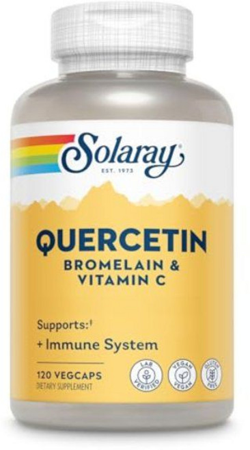 솔라레이 QBC 플렉스 퀘르세틴 브로멜레인 플러스 비타민 C 면역 기능 비GMO 비건 120 채소캡, 1