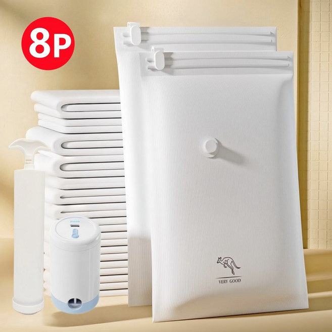 이불 의류 압축팩 세트 전동 진공기 포함 이동 간편 정리, 1세트, 8개입