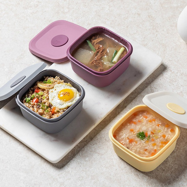 국내생산 플래티넘 실리콘 전자레인지 밥 팩 냉동 보관 밀폐 용기 찬합 반찬 도시락 300ml, 아이보리옐로우, 1개