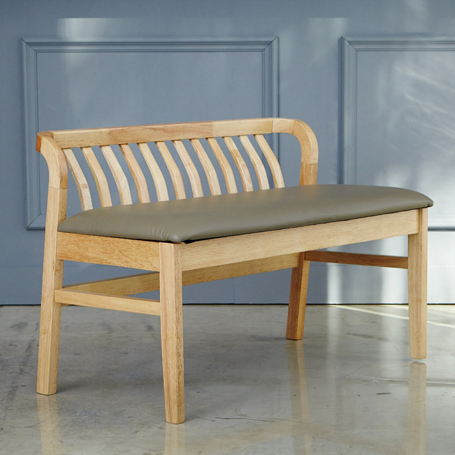 [리비니아] 제노 방석 원목 2인 식탁 커브 벤치, 내츄럴