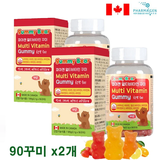 키즈 멀티비타민 꾸미 종합 영양제 젤리 과일맛 성장기 어린이 아이들 주니어 아동 씹어먹는 츄어블 구미 비타민 A B D E 나이아신 비오틴 엽산 식물성 펙틴 건강 기능식품, 90정, 2개 - 쿠팡