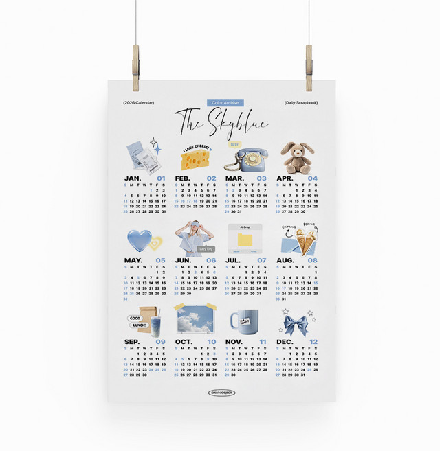 2025년 연력포스터 한장달력 캔버스포스터 캘린더 액자 오브제 포스터 The Skyblue, 1개
