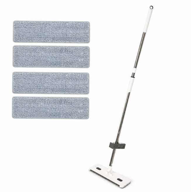 iclean 노터치 물걸레 밀대 40cm 와이드 밀대걸레 길이조절 패드 4개 포함, 1세트