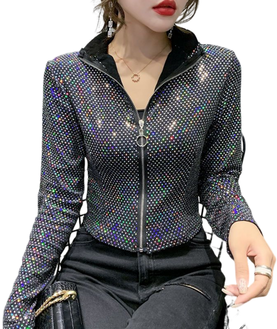 여성용 스팽글 숏 아우터 스타일리쉬 슬림 스판 숏 점퍼 뉴타임즈 M662O387