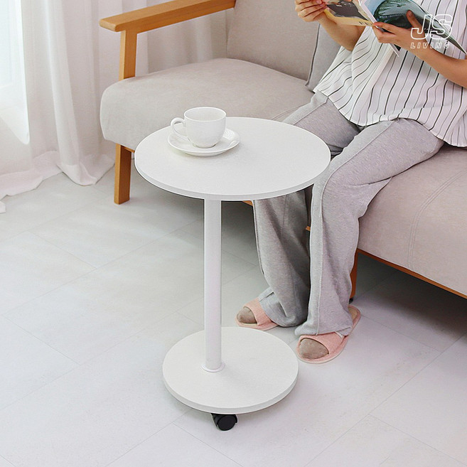 JS리빙 거실 이동식 사이드 테이블 2단 원목 바퀴달린 쇼파 탁자 인테리어 트레이 진열대 선반 침대 협탁 침실 보조 티테이블 @JSLIVING #화이트 -Ganj0321A4020B