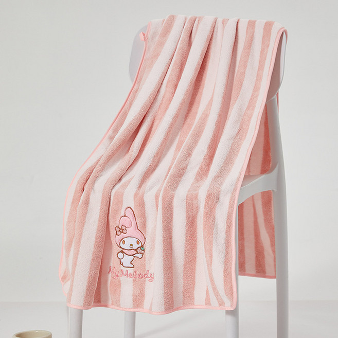 BenF Joy 산리오 가로줄 수건 헤어 바디 비치 드라이 물놀이 바캉스 극세사 대형 목욕 타월 타올 미니소 70 x 140 cm, 마이멜로디, 1개