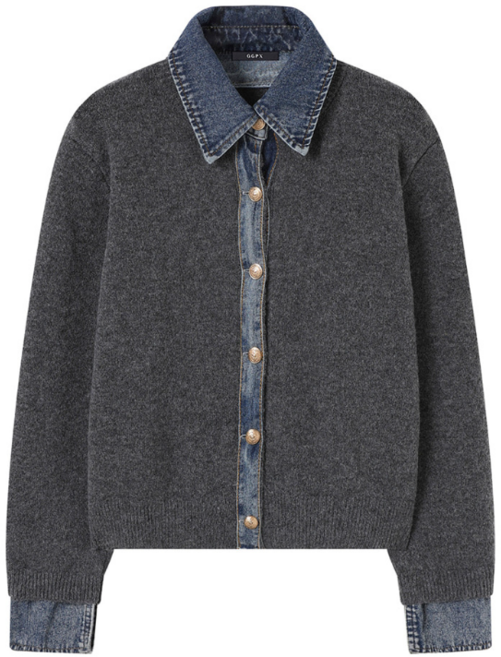 GGPX 가디건 데님 배색 카라 버튼업 긴팔 가디건 GPDCK003D 여성 카라넥 데일리가디건 캐주얼 봄 가을 겨울 여자 긴팔 자켓 청자켓 데님자켓 지지피엑스 가디건