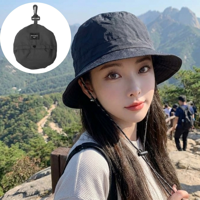 코일리룸 방수 접이식 등산모자 휴대용, 블랙
