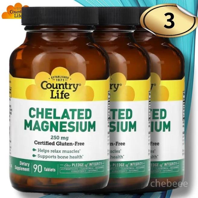 Country Life 킬레이트화 마그네슘 250mg Chelated Magnesium, 90정, 3개 - 쿠팡