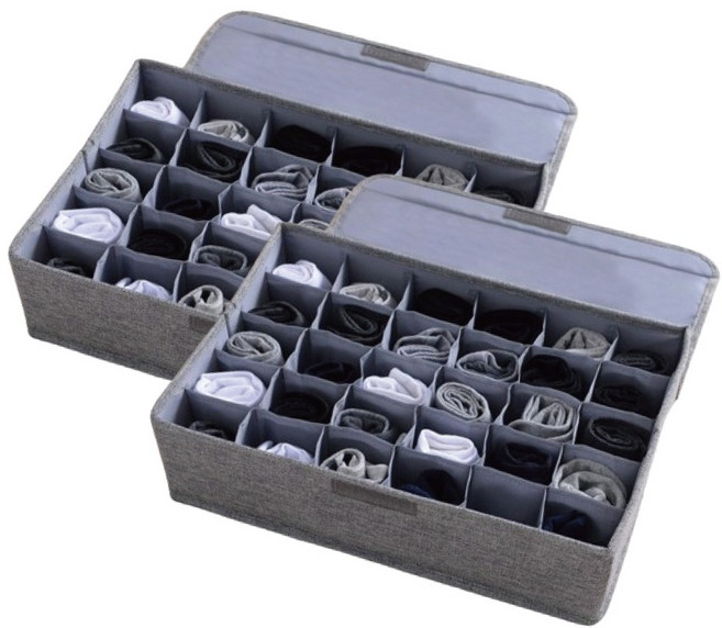 마벨인홈 고급형 편리한 패브릭 양말 속옷 보관함, 2개, 그레이