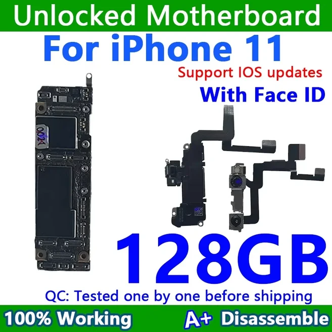 iPhone 11/11Pro/11Pro max용 100% 작동 잠금 해제 마더보드(얼굴 ID 포함/없음 메인보드 지원 iOS 업데이, 04 11-128g Face ID