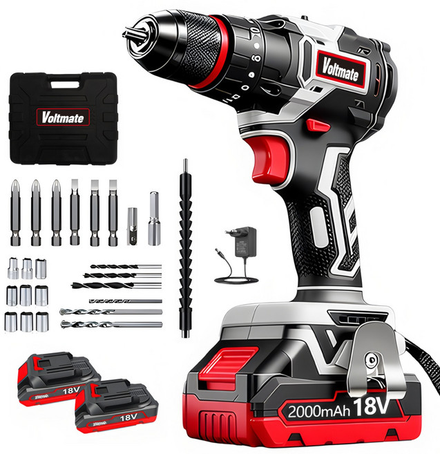 VoltMate 최신형 보쉬 21V 다용도 무선 전동 드릴 BLDC 2000mah듀얼배터리세트 1년AS 18+3단 토크조절 임팩드릴 평드릴드릴 해머드릴 배터리2개 가정용, 1세트