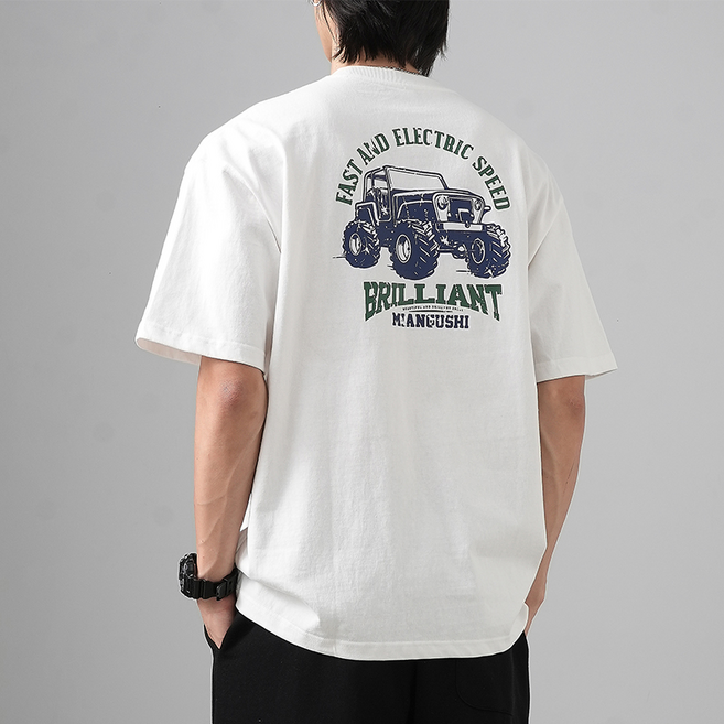 DUKEEN 남성 320g 헤비웨이트 면100% 아메리칸 빈티지 그래픽 프린팅 반팔티