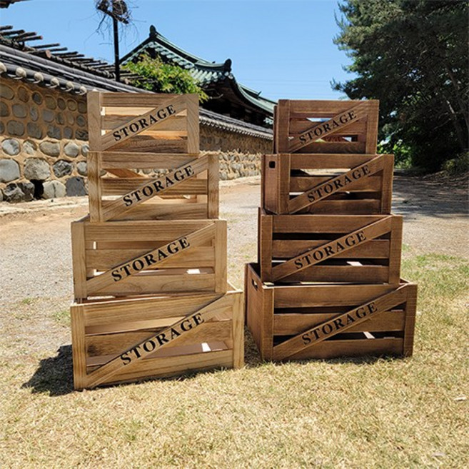 [왓위셀] 빈티지 우드 원목 나무 와인 과일 캠핑 박스 상자 바스켓 감성인테리어, 01.내추럴 우드박스(미니), 1개