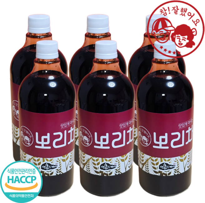 보리차 원액 1000ml 6입 국산볶은보리100% 액기스/진액/농축액상/원액/희석 건강음료 보리장수, 6개, 1L, 1개입