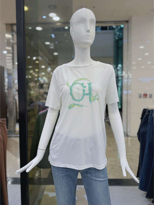 [올리비아로렌] 프린팅 린넨 라운드넥 반팔 티셔츠