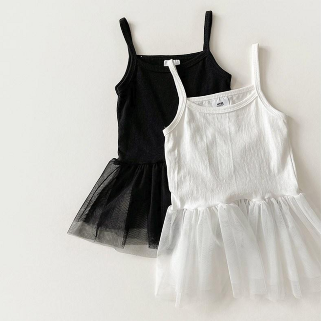 [미야네] 아동 주니어 망사 샤 레이어드 끈나시 키즈 튜튜 민소매 탑 여아 발레코어룩 (5호-17호)