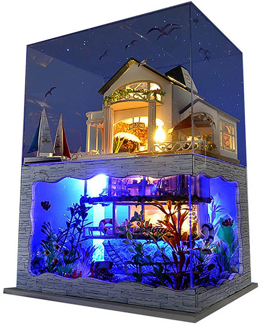 꼬미딜 DIY 미니어처하우스 대형37.하와이 하우스+케이스, 1개