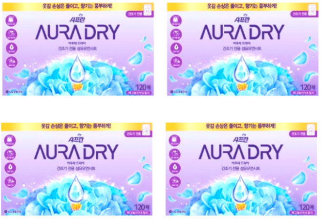 샤프란 아우라 건조기 섬유유연제 드라이 시트 매그놀리아 릴리, 4매입