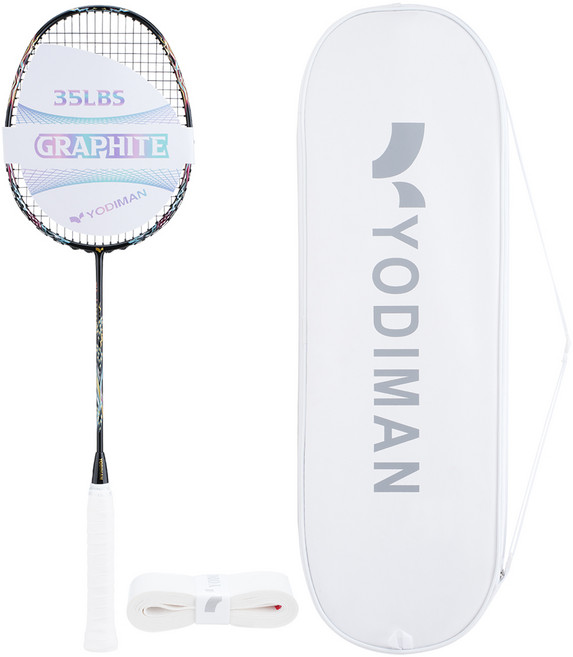 YODIMAN 초경량 배드민턴라켓 (프로 스트링 26lbs) 46T 고탄성 샤프트 35lbs 고강성 흑연 프레임 질주형 디자인, 1개, 매빙블랙 6U