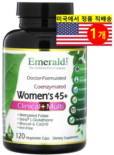 Emerald Laboratories Women's 45 Plus 에메랄드 래보래토리즈 45세 이상 여성 종합 멀티비타민 코엔자임 큐텐 코큐텐 브로콜리 추출물 함유 120정, 1개, 1개 - 쿠팡