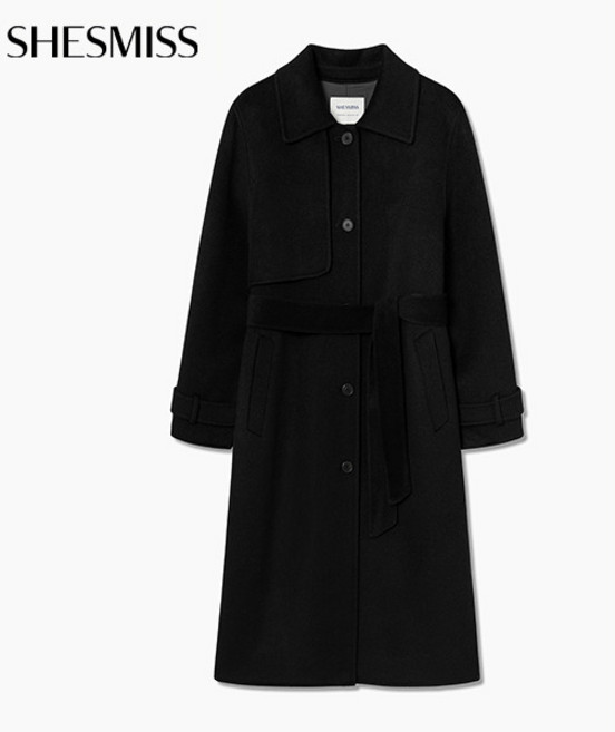 [정품] [쉬즈미스] 울 블렌드 벨티드 트렌치 롱 코트_SWHCTP42070_BK 지금입기좋은 데일리