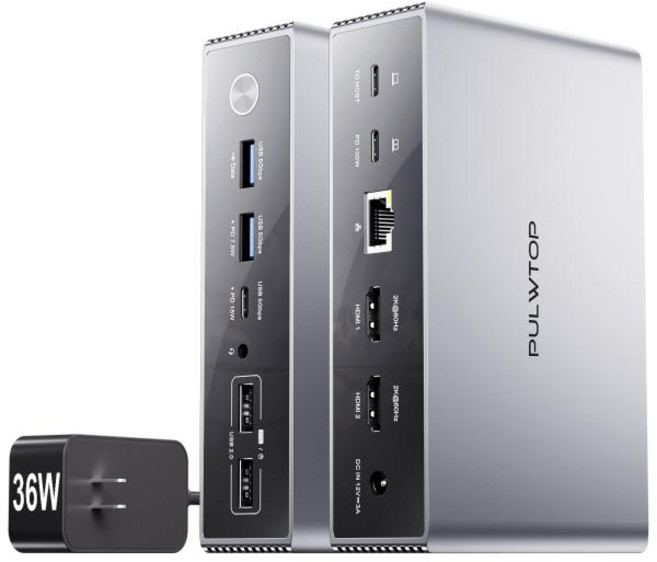 PULWTOP USB C 디스플레이 링크 도킹 스테이션 듀얼 모니터 USB C 도킹 스테이션 맥북 M1 M2 M3 윈도우 듀얼 디스플레이 노트북용, 1개