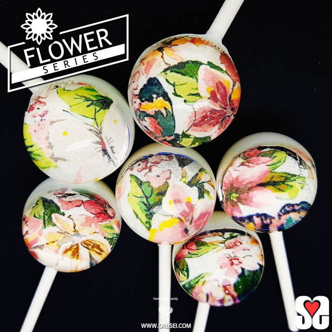 플라워패턴 캔디 6개 체리맛 발렌타인데이 수제 막대사탕, 1세트