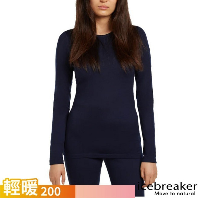 Icebreaker 女 Oasis 100% 美麗諾羊毛 素色圓領長袖上衣-BF200