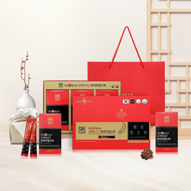 대한진홍삼 (1개월분) 6년근 고려홍삼정365 프리미엄 홍삼스틱 30포, 30개, 10g