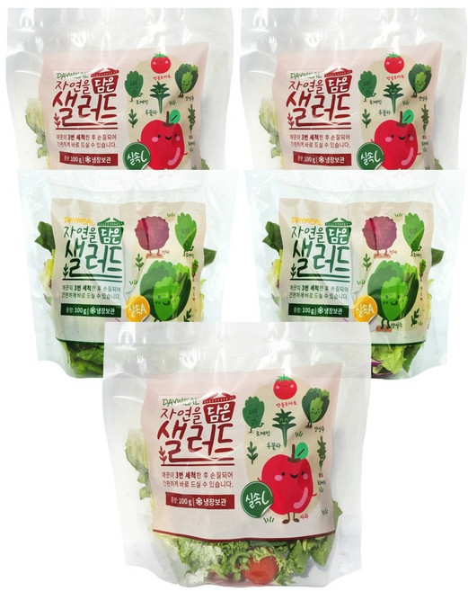 데이밀 자연을담은 샐러드 혼합구성 실속A+실속C 국내산 야채믹스 과채믹스, 5개, 100g