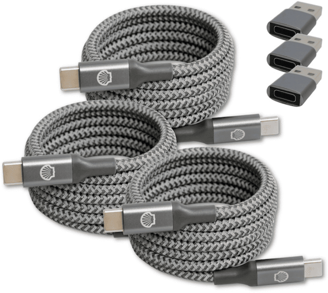 【一年保固、快速出貨】Shell 殼牌USB-C to USB-C磁吸收納反光充電傳輸線CB-CC025, 銀, 100cm, 3個