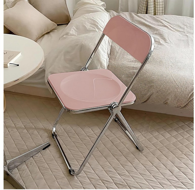 로얄다이아 아크릴체어 투명 크롬체어 접이식의자 미드센추리모던 투명의자, 아크릴체어 - 크림핑크, 1개