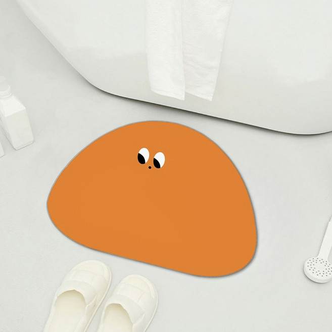 디아쿠아 몬스터 빨아쓰는 욕실 주방 논슬립 소프트 규조토 발매트, 둥근세모귤