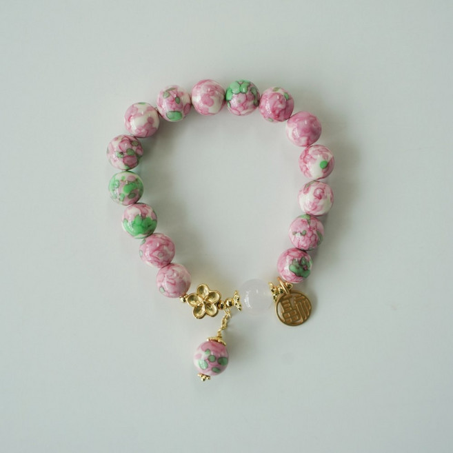 딸기 원석 천연석 비즈 구슬 염주 팔찌 패션 여성 핑크 분홍 벚꽃, 10mm, 1개