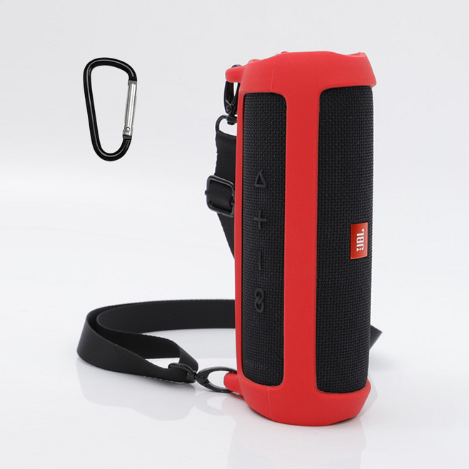 JBL Flip5 플립5 호환 실리콘 범퍼 케이스 소프트 커버+스트랩+카라비너, 레드, 1개