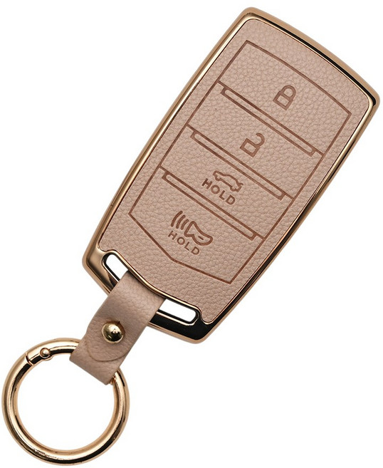 현대 G90 G80 G70 EQ900 호환 TPU 프리미엄 가죽 자동차 스마트 키 케이스 키홀더, 4버튼TL59, 아이보리