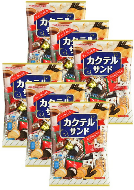 마츠나가 칵테일 크림샌드 250g 바닐라 딸기 커피 코코아 초코 쿠키 일본 간식, 6개