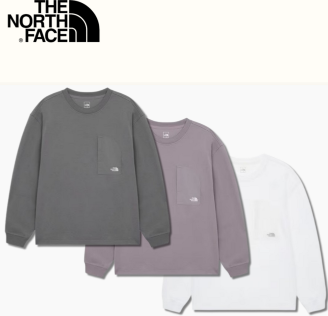 매장정품 노스페이스 맨투맨 남성 여성 간절기 봄 가을 루즈핏 라운드 포켓 긴팔 끈조절 티셔츠