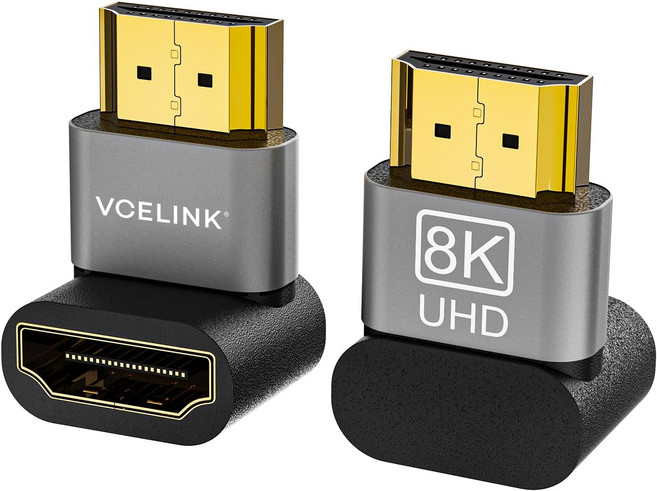 VCELINK 8K HDMI 2.1 90도 어댑터 48Gbps UHD 상하 직각 남-여 벽 익스텐더 제한된 공간을 위한 지원 크롬 캐스트 Roku Stick TV 및 PC용, 1 Pair 2-Pack, 8K UHD Up&Down