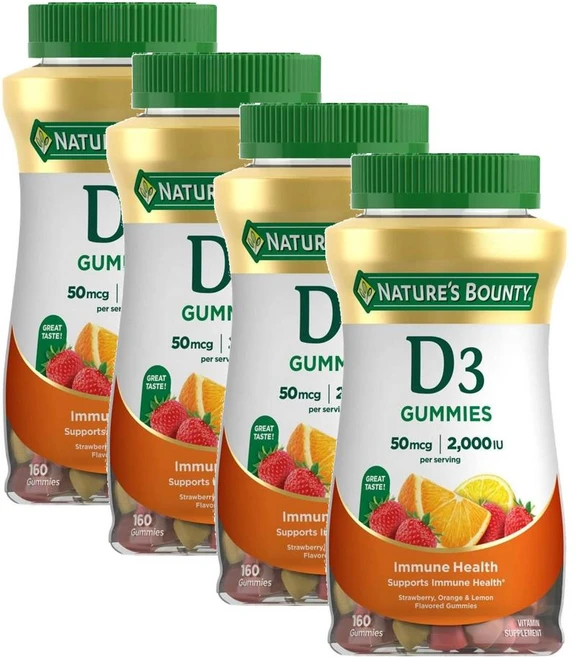 네이처스 바운티 비타민D3 50MCG 2000IU 과일맛 구미 젤리 Nature's Bounty Vitamin D3 Gummies, 4개, 160정 - 쿠팡