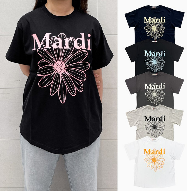 국내매장판 마르디 메크르디 플라워 마르디 반팔 블랙/핑크 텐저린 네이비 티셔츠