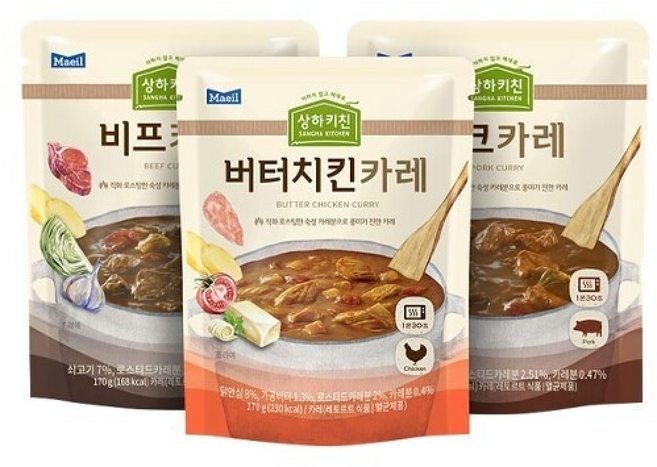 상하목장 슬로우키친 비프/포크/버터치킨카레 각, 170g, 1박스