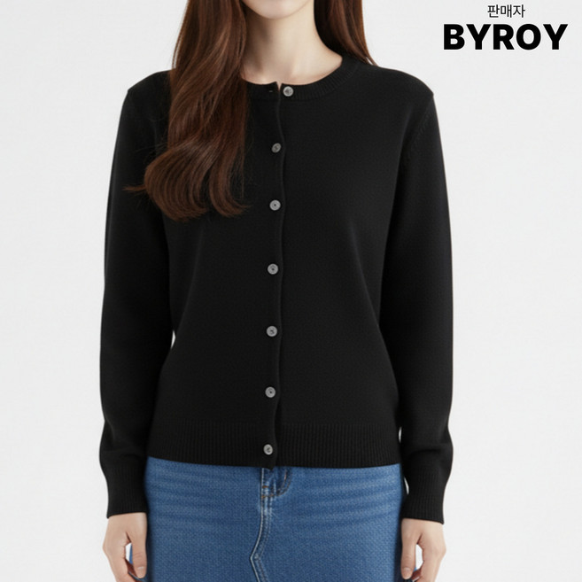 바이로이 소프트터치 여성 모달 라운드넥 긴팔 니트 가디건